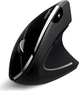 Perixx PERIMICE-813B Bluetooth Vertical Mouse - Wireless 3-in-1 Multi-Device Technology - Travelling Carry Bag - Black - Right-Handed Design