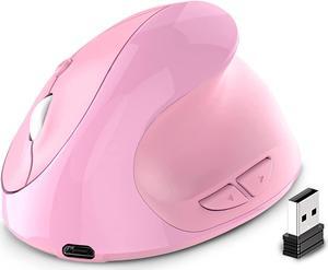 Ergonomic Mouse,Rechargeable Small Vertical Mouse with 6 Buttons Adjustable 800/1200/1600 DPI Pink Wireless Mouse for Laptop Desktop PC Mac