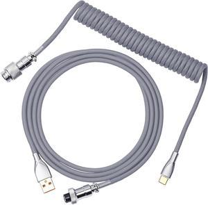 EPOMAKER Mix 1.8m Coiled Type-C to USB A TPU Mechanical Keyboard Space Cable with Detachable Aviator Connector for Gaming Keyboard and Cellphone(Grey)