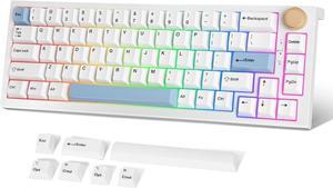 FANTECH MAXFIT67 3-Mode Custom Mechanical Gaming Keyboard RGB Backlit, 65% (67-Key) Hot Swappable Bluetooth/2.4G Wireless/Type-C Wired South Facing Mechanical Keyboard, Yellow Switch, White
