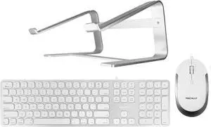 Macally Wired Mac Keyboard, Silent USB Mouse and an Ergonomic Laptop Stand, Ultimate Workspace Trio