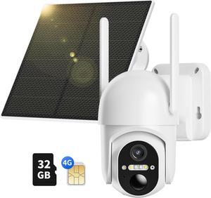4G LTE Cellular Security Camera Outdoor Includes SD&SIM Card, Solar Powered, Works Without WiFi, 2K Live Video, 360° Full Cover, Color Night Vision, Motion&Siren Alerts, Remote Phone Access