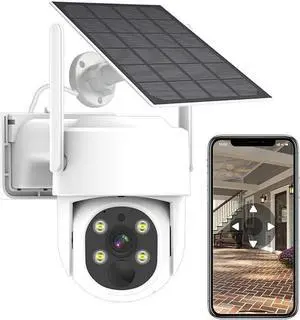 Gadpiparty PTZ Security Camera Wireless Outdoor Solar Powered, Pan Tilt 360 Security Camera Waterproof Two Way Audio Color Night Vision Compatible with Alexa Compatible Camera System