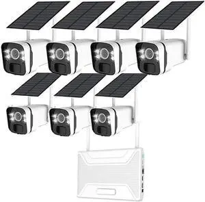 Gadpiparty Solar Security Cameras Outdoor Wireless - 100% Wire-Free Battery Powerd Security Camera System - 2K 10CH 7 Cameras Set- 2-Way Audio -Color Night Vision IP66-64GB TF Card - No Monthly Fee