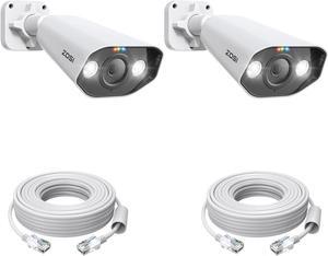 ZOSI 2Pack C182 4K 8MP Add-On PoE Security Camera Outdoor, Surveillance IP PoE with AI Human Face Vehicle Detect, Starlight Night Vision, 2-Way Audio, Smart Light & Siren Alert(Only Work with Our NVR)