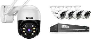 Gadpiparty 1set 4CH HD Analog Security Cameras System + 1pcs WiFi Outdoor PTZ Camera with The Same App: Xmeye
