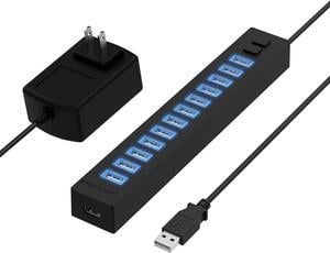 Sabrent 13 Port High Speed USB 2.0 Hub with Power Adapter and 2 Control Switches (HB-U14P)