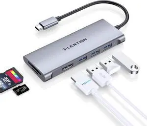LENTION USB C Hub with 4K HDMI, 3 USB 3.0, SD/Micro SD 3.0 Card Reader, Compatible 2023-2016 MacBook Pro, New Mac Air/Surface, Chromebook, iPhone15 or More, Stable Driver Adapter (C34, Space Gray)