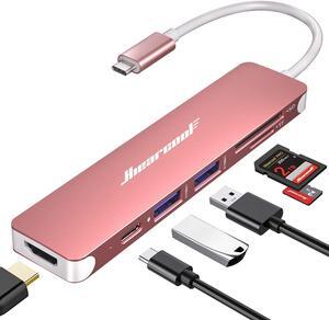 Hiearcool USB C Hub,USB C Dongle,7IN1 USB C to HDMI Multple Adapter Compatible for MacBook Dell Lenovo Asus Thunderbolt 3 Thunderbolt 4 USB C Docking Station (HDMI USB3.0 TF/SD PD)-Rose Gold