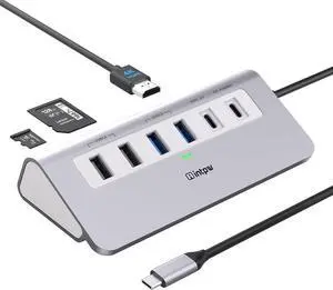 USB C Hub, INTPW 9-in-1 USB C Hub Multiport Adapter with 4K HDMI, PD 100W, USB-C and 2 USB A 3.0 5Gbps, 2 USB A 2.0, SD/TF Card Reader, Aluminum USB C to USB Hub for MacBook Air/Pro iPad Laptop