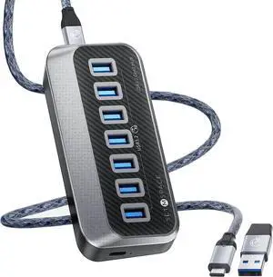 USB Hub for Laptop, SETMSPACE USB Splitter with 7 Port USB 3.2 10Gbps Transfer, USB Port Hub with 2 in 1 Cable 19in, Multiple USB Port for Laptop, iMac, MacBook, Dell, Xbox