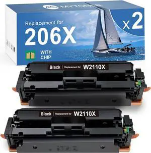 206X Black Toner Cartridges 2-Pack High Yield Set (with Chip) Compatible Replacement  206X 206A Black Toner for Color Pro MFP M283fdw M283cdw M255dw Printer | W2110X Toner