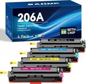 Ennovor Compatible 206A Toner Cartridge (with Chip) Replacement for HP 206A 206X for Color Pro MFP M283fdw M283cdw Pro M255dw M255nw M283 M255 Printer W2110A W2110X (BCMY, 4-Pack)