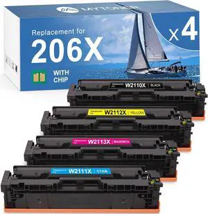 206X Toner Cartridges 4 Pack High Yield (with Chip) Compatible Replacement for 206X 206A HP Toner Cartridge Set for Color Pro MFP M283fdw M283cdw M255dw Printer B/C/M/Y | W2110X Toner