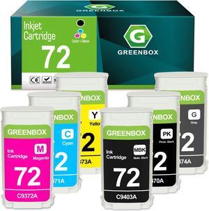 GREENBOX Compatible 72 Ink Cartridges Replacement  72 130-ml C9403A C9370A C9371A C9372A C9373A C9374A for DesignJet T770 T790 T795 T610 T620 T1100 T1120 T1200 T1300 T2300 (130-ml, 6-Pack)