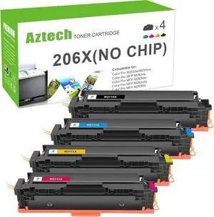 Aztech Compatible Toner Cartridge Replacement  206X 206A, Cyan, Magenta, Yellow, Black, 4 Pack