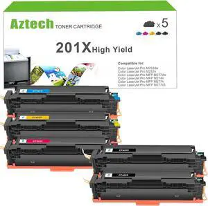 Aztech Compatible M277dw M252dw Toner Cartridge Replacement  201A 201X CF400X CF400A Color Pro MFP M277dw M277c6 M277 M252 Printer Ink CF401X CF402X CF403X (Black Cyan Yellow Magenta, 5-Pack)
