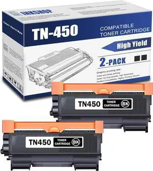 TN450 Compatible TN-450 Black High Yield Toner Cartridge Replacement for Brother TN-450 HL-2270dw Intellifax 2840 HL-2132 Toner (2 Pack).