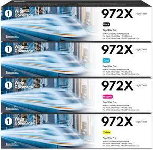 972X Ink Cartridge Color and Black High Yield Set (4-Pack, Black/Cyan/Magenta/Yellow) - Compatible 972X Ink Cartridges Replacement for HP Pagewide MFP P57750DW Pro 452dn 452dw 477dw 552dw 577dw