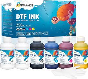 Premium DTF Ink 1500 ml, DTF Transfer Ink for PET Film, Refill Ink for Epson printheads ET-8550, XP-15000, XP600, I3200, L1800, Direct to Film Heat Transfer Printing, 250ml x 6 (2W+BKCMY)