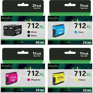 Ennovor 712XL 712 Ink Cartridges High Yield (5-Pack, 80-ml 2Black + 29-ml 1Cyan/1Magenta/1Yellow) Replacement for HP Ink 712 712XL for DesignJet T210 T230 T630 T650 Studio Plotter Printer