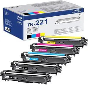 5-Pack TN221 TN 221 Toner Cartridges Color Set Replacement for Brother MFC-9130CW MFC-9340cdw MFC-9330CDW HL-3140CW Printer (2Black, 1Cyan,1Magenta,1Yellow)