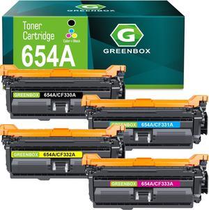 GREENBOX Remanufactured 654A Toner Cartridges Replacement  654A 654X CF330A CF331A CF332A CF333A Color Enterprise M680z M651n M651dn M651xh MFP M680f M680dn Printer (15,000 Pages, KCMY, 4PK)
