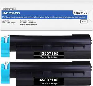 Ennovor B412 B432 Black Toner Cartridge Replacement for OKI Okidata 45807105 Toner for Okidata B412dn B432dn B512dn MB472w MB492 MB562w Printer, (7,000 Pages, 2 Black)