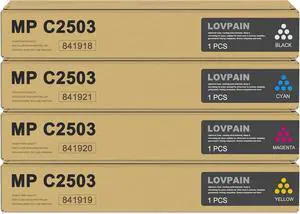 MP C2503 High Yield Toner Cartridge (4-Pack, Black/Cyan/Magenta/Yellow) - Lovn Compatible C2503H 841918 841921 841920 841919 Toner Cartridge Replacement for Ricoh MP C2003 C2004 C2503 C2504 Printer