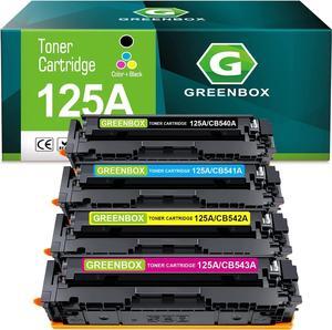 GREENBOX Compatible 125A High Yield Toner Cartridge Replacement  125A CB540A CB541A CB542A CB543A  Color CM1312 MFP CM1312nfi CP1215 CP1515n CP1518ni Printer (4-Pack, KCMY)