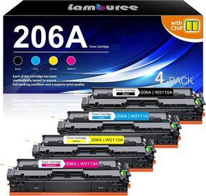 206A Toner Cartridges 4 Pack (with Chip) Replacement  206A W2110A Toner Cartridge Set Works with Color Pro M255, Color Pro MFP M282, M283 Series