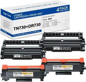 2 Pack DR730 Drum Unit and 2 Pack TN730 Toner Cartridge Black Replacement for Brother DR730 TN730 Drum Unit DCP-L2550DW MFC-L2710DW MFC-L2750DW MFC-L2750DWXL HL-L2350DW HL-L2370DW HL-L2370DWXL Printer