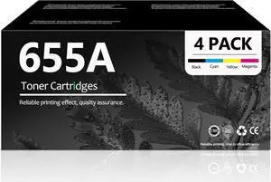 655A Toner Cartridges 4 Pack Replacement  655A CF450A CF451A CF452A CF453A Toner Works with Color Enterprise M652, M653, MFP M681, M682 Series | Black, Cyan, Magenta, Yellow