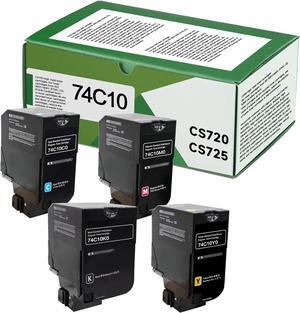 74C10 Remanufactured Toner Cartridge Replacement for Lexmark 74C10K0 74C10C0 74C10M0 74C10Y0 for CS725 CX725 CS720 CS720de CS720dte CS725de CS725dte CX725de CX725dte Printer (4 Pack)