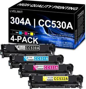 Ennovor 304A CC530A CC531A CC532A CC533A Toner Cartridge: Replacement for HP 304A Black, Cyan, Magenta, Yellow Toner Cartridge(4-pack) | Works with Color CM2320 MFP, Color CP2025 Series | CC530A