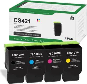 78C10K0 78C10C0 78C10M0 78C10Y0 Toner Cartridge (4-Pack, 1 Black/1 Cyan/1 Magenta/1 Yellow) - Nuc Compatible CS421 High Yield Toner Cartridge Replacement for Lexmark CS421dn CX421adn CS622de Printer