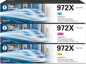 972X PageWide Color and Black High Yield Set (3-Pack, Cyan/Magenta/Yellow): LOMENTI Compatible 972X Ink Cartridges Replacement   Pagewide MFP P57750DW Pro 452dn 452dw 552dw 477dw 577dw