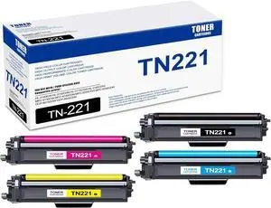4 Pack TN221 BK/C/M/Y Toner Cartridge, Compatible for Brother TN221 TN-221 Toner Replacement for HL-3140CW 3150CDN 3170CDW 3180CDW MFC-9130CW 9140CDN 9330CDW 9340CDW DCP-9015CDW 9020CDN Printer
