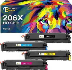 Ennovor Toner Bank Compatible Toner Cartridge Replacement for HP 206X 206A for Color Pro MFP M283fdw M255dw MFP M283cdw M282nw M283 M255 Printer W2110X W2110A (Black Cyan Yellow Magenta)