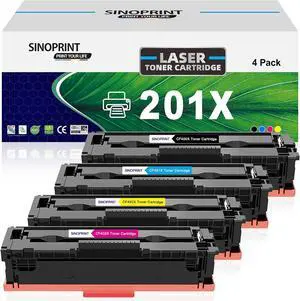 201X 201A MFP M277dw Toner Cartridges 4 Pack Compatible for HP 201X 201A Color Laserjet Pro MFP M252dw M277c6 CF400X CF401X CF402X CF403X M252 M277 Printer Ink (Black Cyan Yellow Magenta, 4-Pack)