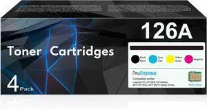 126A Toner Cartridges (4-Pack) | CE310A Black, CE311A Cyan, CE312A Yellow, CE313A Magenta Works with Laser Pro 100 color MFP M175 Series, Laser Pro CP1025 Series, TopShot Laser Pro M275 MFP Series