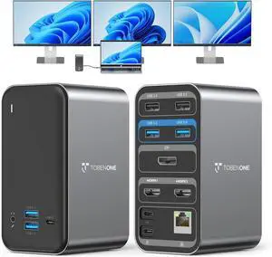 TobenONE Docking Station 3 Monitors, Laptop Docking Station with Power Supply 100W, 2 HDMI, DisplayPort, 7 USB C/A Port, Ethernet, Audio, 87W Charging for Thunderbolt 4/3, USB-C Windows&ChromeOS