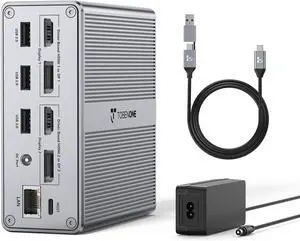 DisplayLink Docking Station Dual Monitor 4K@60HZ for MacBook, Windows, TobenONE Universal USB C Docking Station with 2 HDMI & 2 DisplayPort, 65W Power Delivery, 7 USB, USB-C 3.1, Ethernet, SD/TF