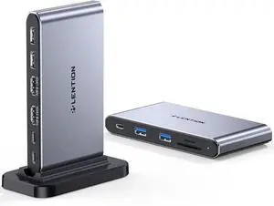 LENTION 10-in-1 Detachable USB C Laptop Docking Station with Dual 4K@60Hz HDMI, PD Charging, USB C, USB-A 3.0, USB-A 2.0, SD/Micro Card Readers, 3.3ft Host Cable for Mac, MacBook, Windows use (D62