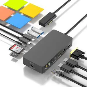 New Surface Dock Triple Displays with Power Supply, 12 in 1 Surface Docking Station with Dual 4K HDMI+VGA for Surface Pro 11/10/9/8/X/7/6/5/4/3, Surface Laptop 7/6/5/4/3/2/1, Laptop Go 3/2/1