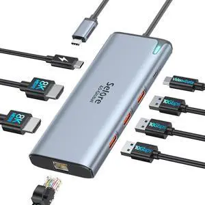 Docking Station USB C Video,8K Laptop Docking Station Dual Monitor 8K@60Hz 2*HDMI,USB C Hub with USB C Video Output,4 * 10Gbps USB Port,Ethernet,100W PD for Portable Monitor,MacBook Pro/Air,Dell,HP