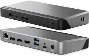 ALOGIC MX3 4K Triple Display 11-in-1 Docking Station with 100W Laptop Charging for windows, 3x DisplayPort, 3x USB-A, USB-C, 3.5mm TRRS Audio/Microphone Jack, RJ45 Ethernet, SD & Micro SD Card Reader.