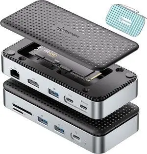 PHIXERO 11-in-1 USB-C Docking Station with M.2 NVME/SATA SSD Enclosure, 10Gbps USB-C/A Data Ports, 4K HDMI, PD 100W, 2x USB 3.0, 1000M Ethernet, SD/TF, Black, for Laptop & More