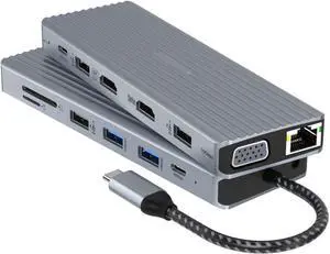 USB C Hub Multiport Adapter, TOTU USB C Docking Station, 14 in 1 USB C Adapter with 2 * 4K HDMI, VGA, USB A 3.1, USB C 3.1, 4*USB A 2.0, Gigabit Ethernet, SD&TF, 100W PD, 3.5MM Jack