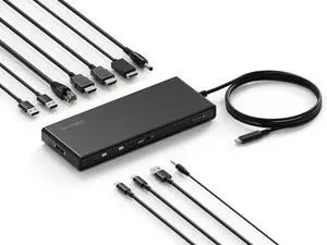 KENSINGTON SD4842P - USB-C Docking Station with 3 HD Video Outputs (1080p @ 120Hz), 100W Power, 5 USB Plug & Charge Ports, External Shell Made with 73% Recycled Materials (K32810EU), Black